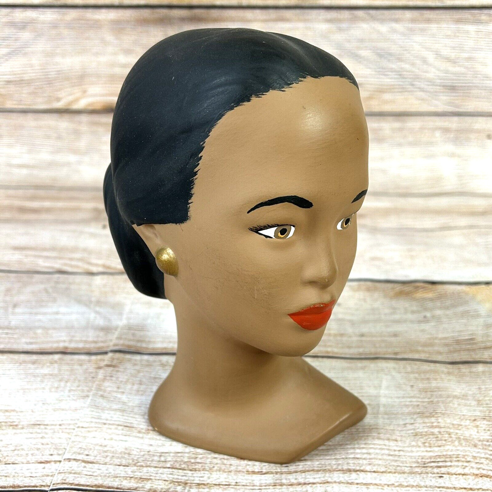Vintage MCM Chalkware Bust Plaster Woman Head Hawaiian Polynesian 7.5"